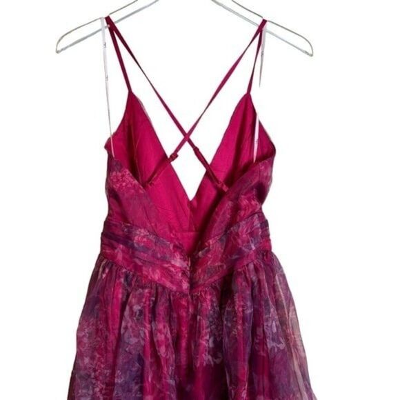 COPY - Lulus Romance That Wows Magenta Floral Print Organza Maxi Dress Size Med… - Picture 7 of 16